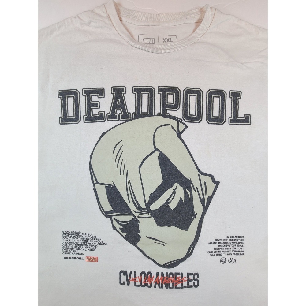 Marvel Deadpool CV Los Angeles Mens 2XL Off White Graphic T Shirt Streetwear